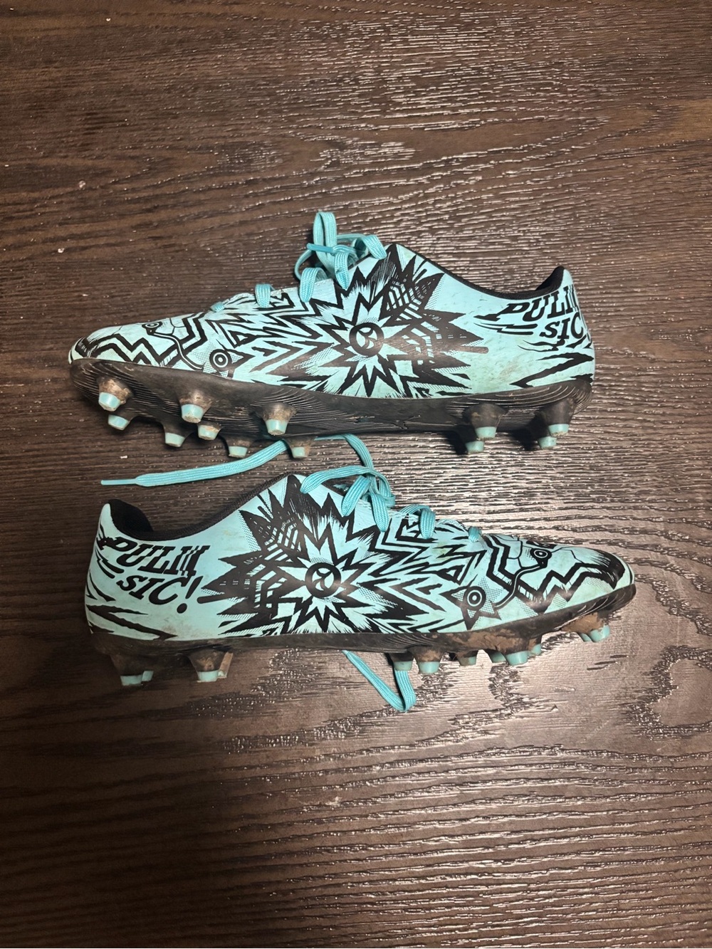 Athletic Boys  Soccer Cleats - Aqua Black Graphic